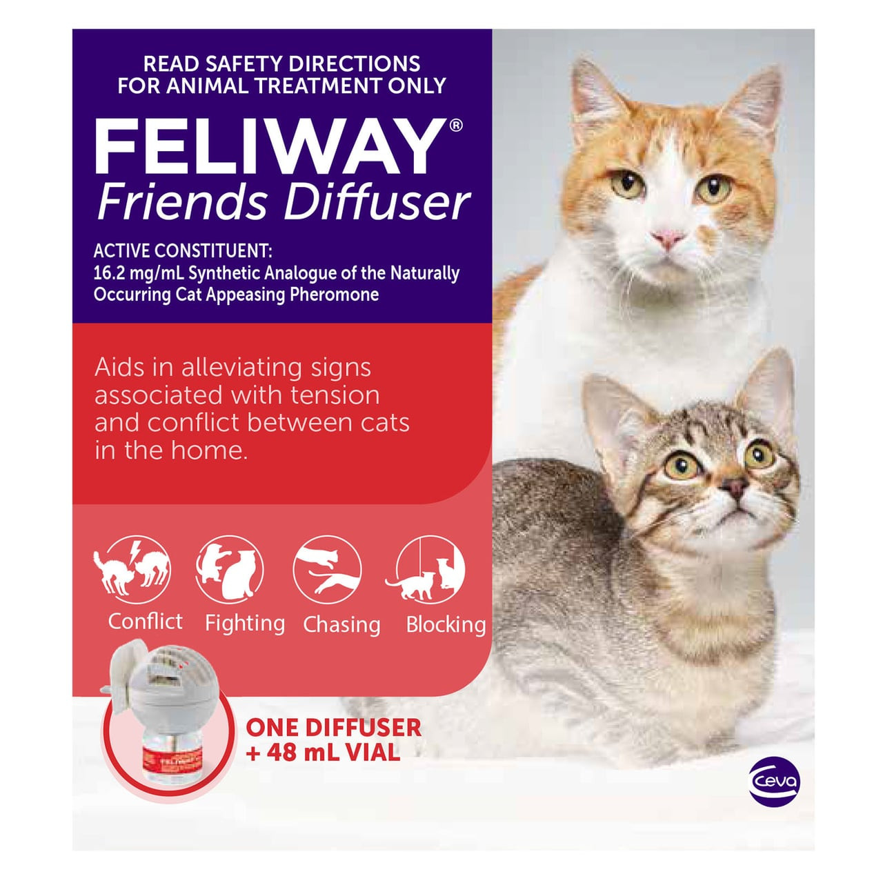 Feliway Friends Diffuser Set for reducing cat tension and conflict, includes 48 mL vial.