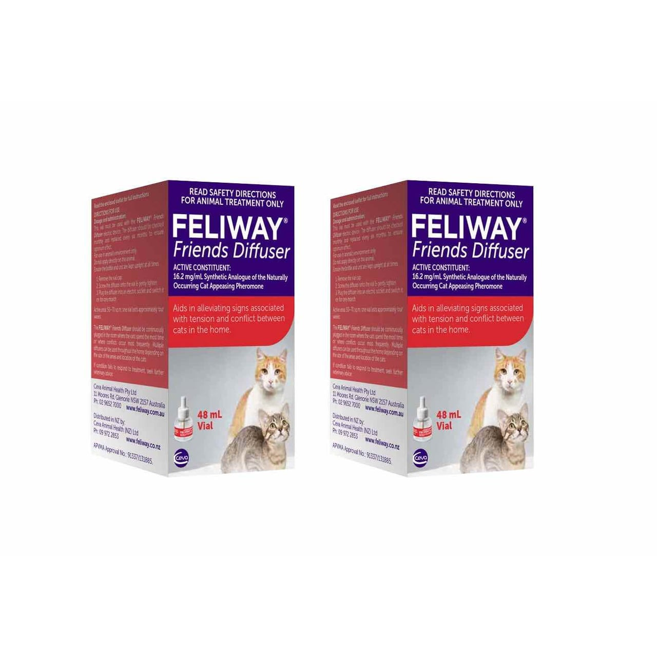 Feliway Friends Diffuser Refill 48mL - 2 Pack, aids cat harmony, reduces stress and conflict.