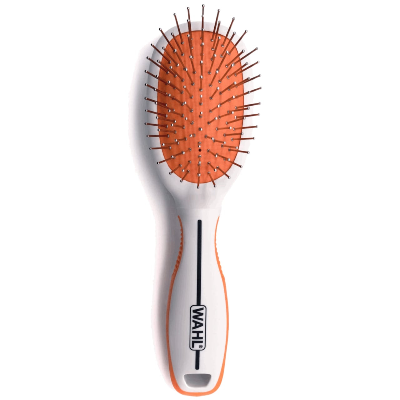 Wahl Double-Sided Pin & Bristle Brush for Cats & Dogs, small size, ergonomic design, orange accents.