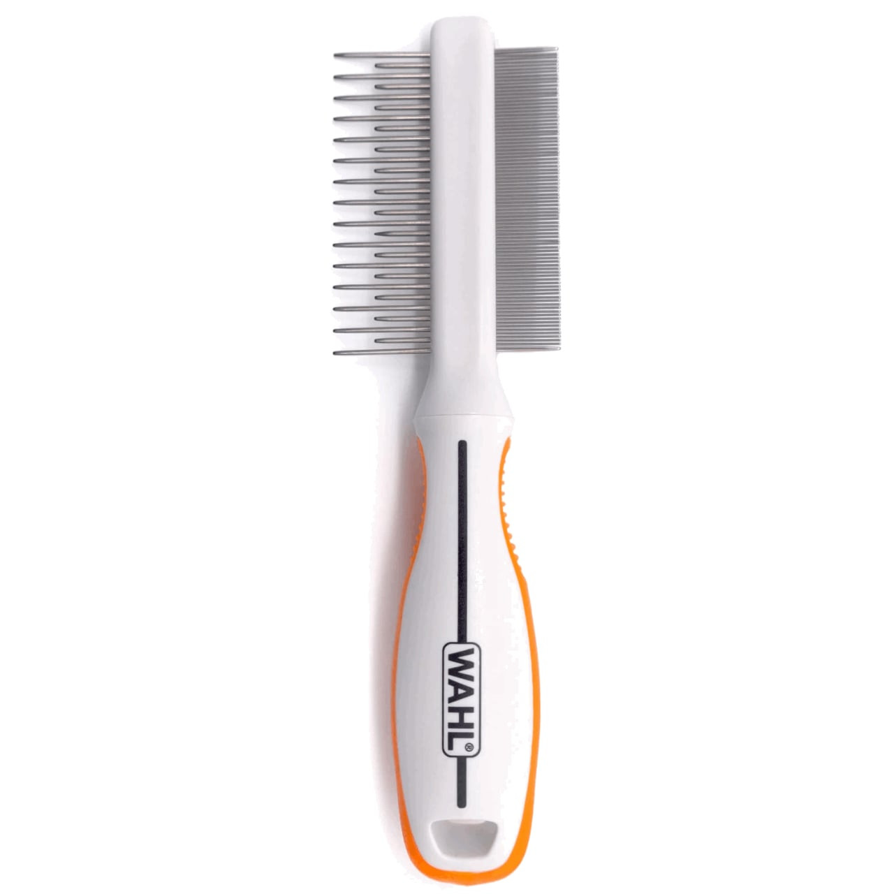 Wahl 2-in-1 Finishing & Flea Comb for cats and dogs with sturdy handle and fine teeth.