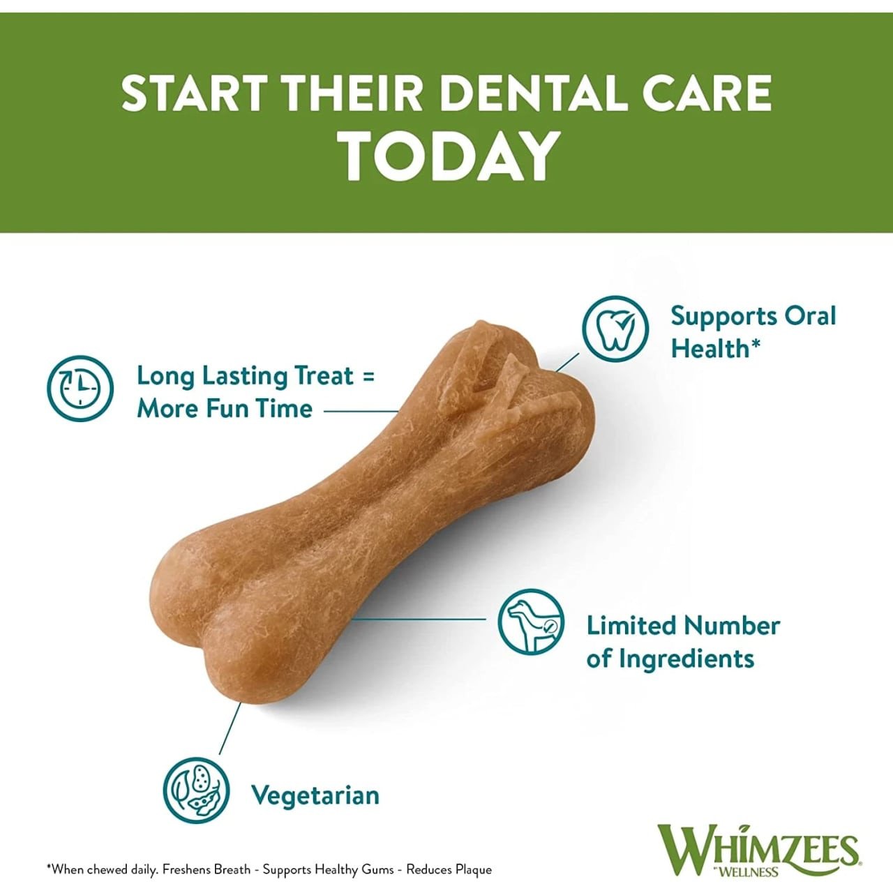 Whimzees Ricebone Medium-Large Dental Dog Treats, 20-pack, supports oral health and freshens breath.