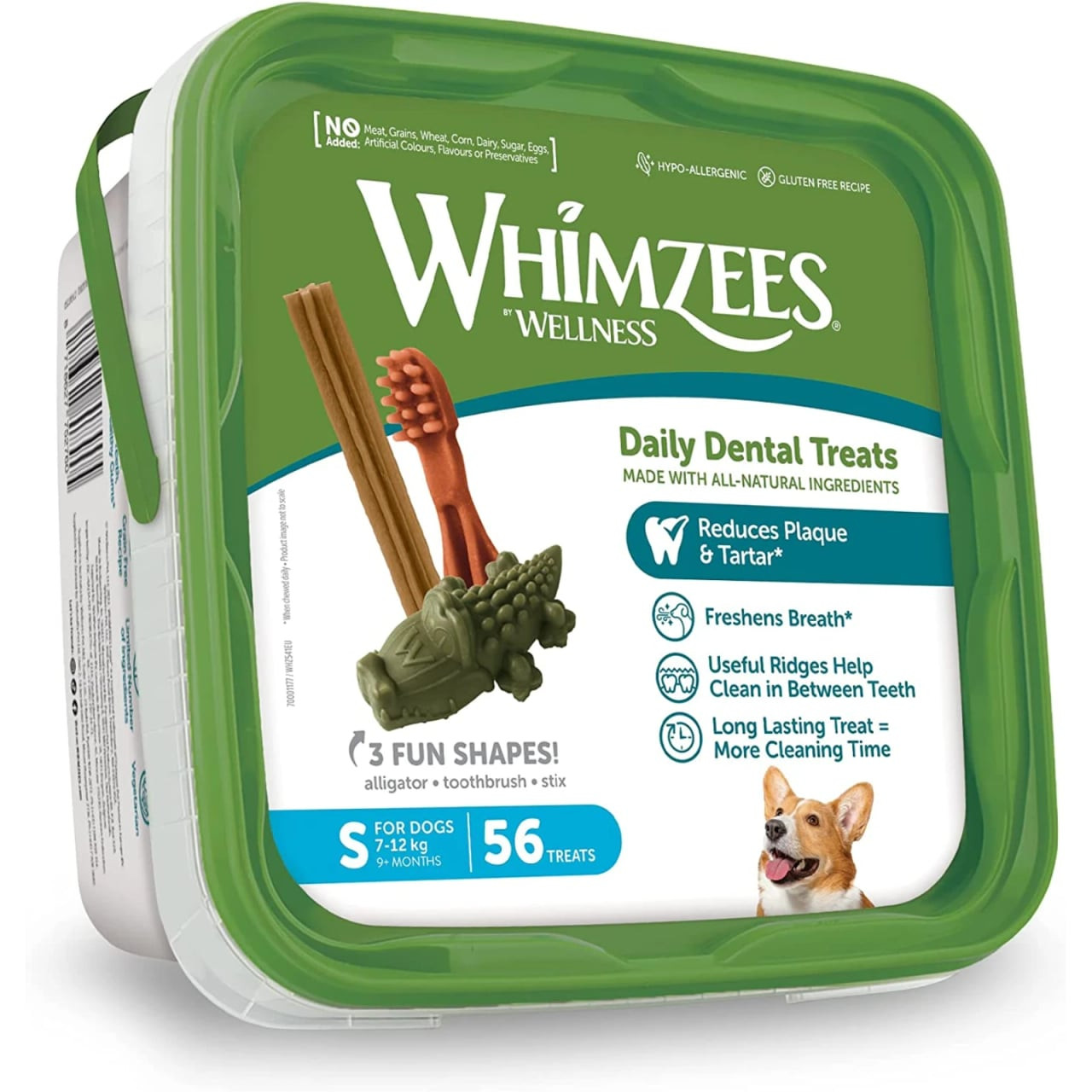 Whimzees Small Dog Dental Treats Variety Box, 56-pack for plaque reduction and fresh breath.