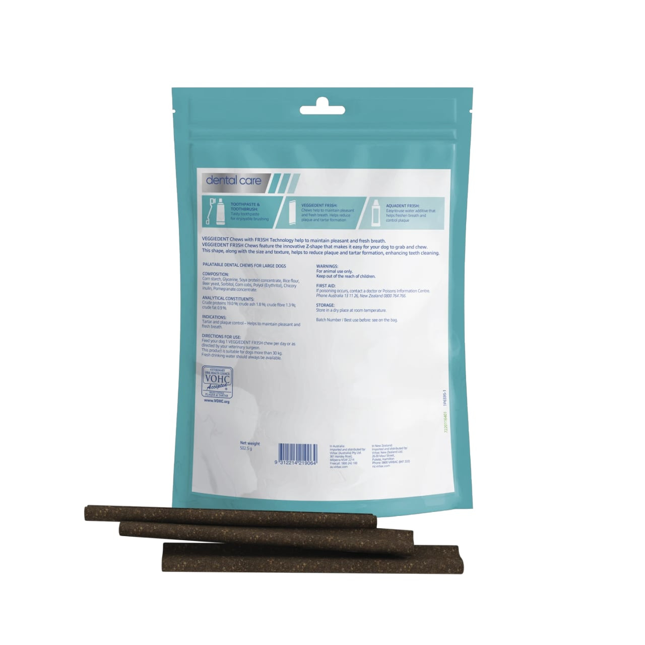 VeggieDent FR3SH Large Dog Dental Treats, 15-pack, promotes dental health with natural ingredients.