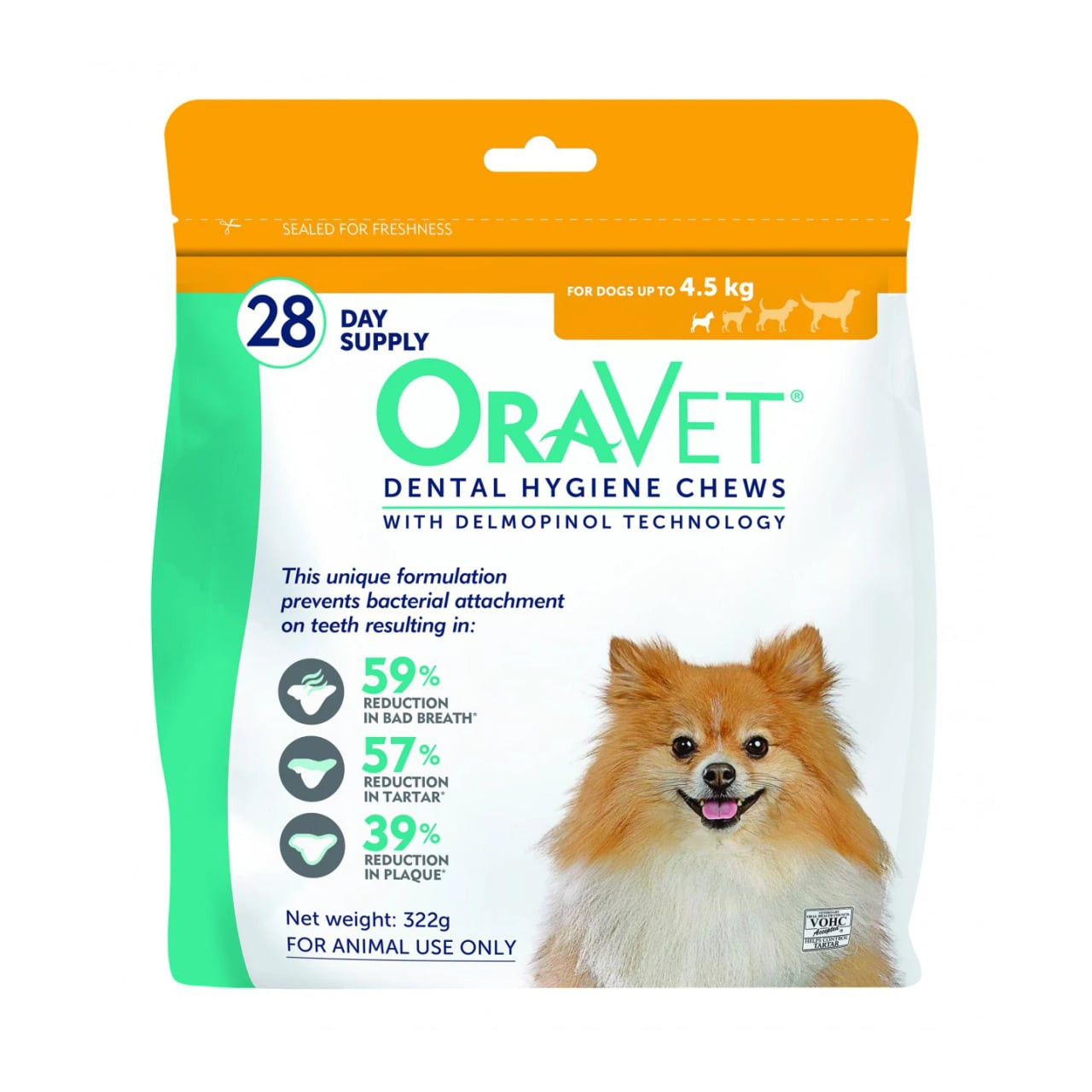 Oravet Dental Chews for very small dogs, 28 count, promotes dental health and fresh breath.