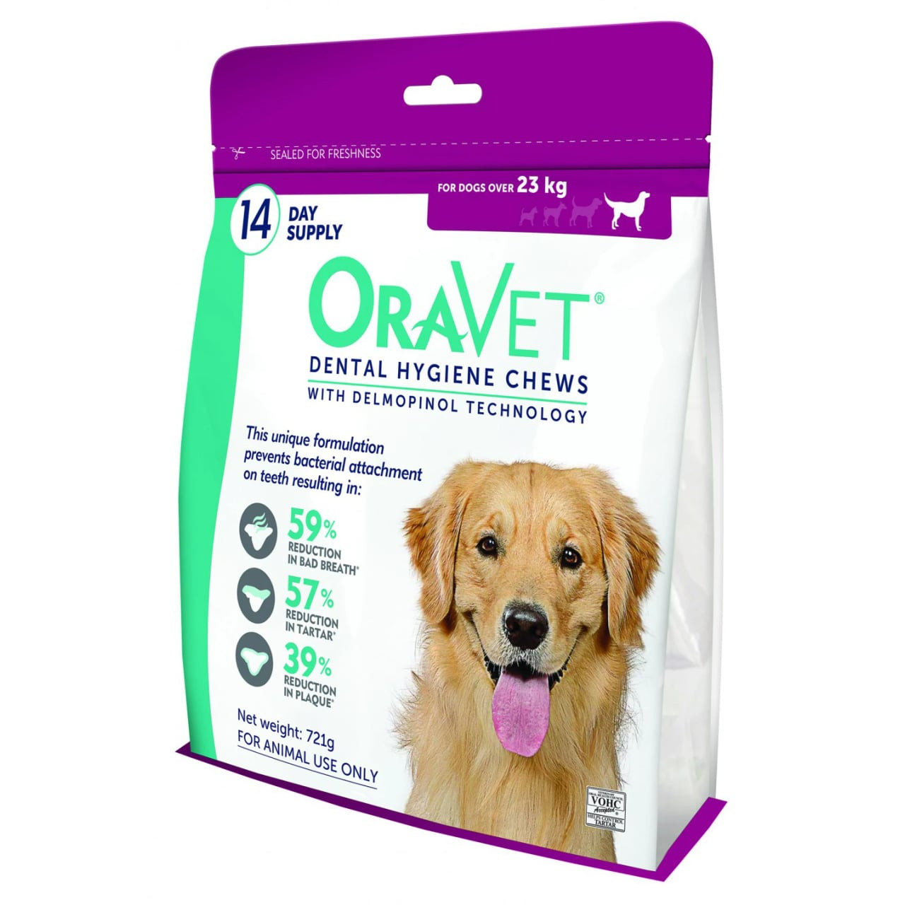 Oravet Dental Chews for Large Dogs, 14-pack, promotes fresh breath and dental health.
