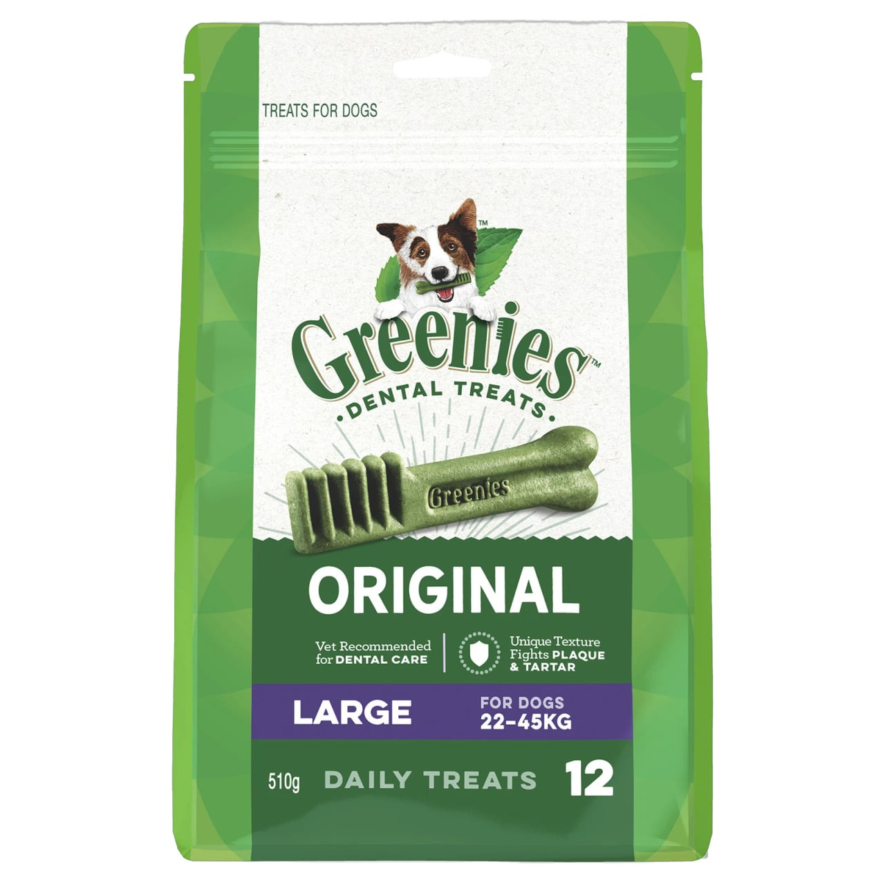 Greenies Original Large Dog Treats (510g) for dental health, perfect for dogs 22-45kg.