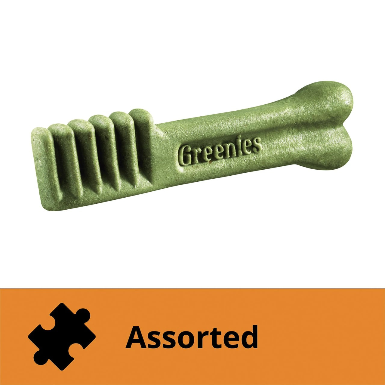 Greenies Original Petite Dog Treat in green, shaped like a bone for dental health.