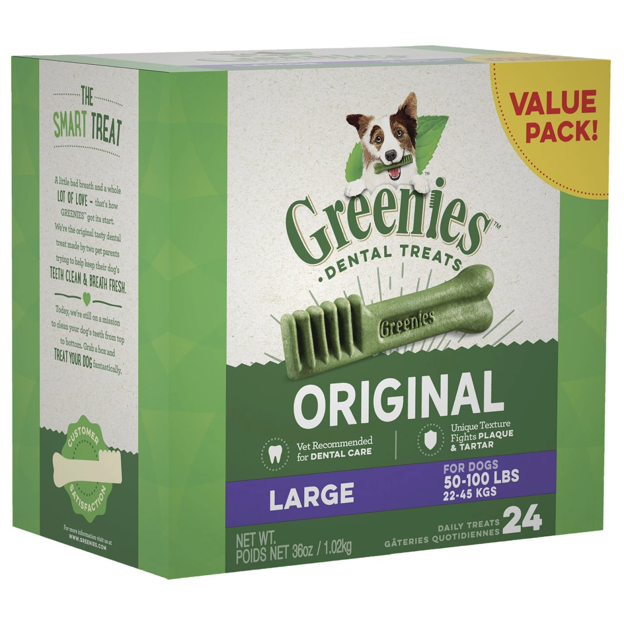 Greenies Original Large Dog Treats, 1kg, designed for dogs 50-100 lbs, dental care.
