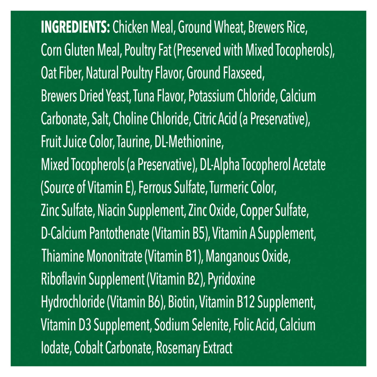 Greenies Tuna Cat Treat, 130g package, featuring key ingredients for cat health and nutrition.