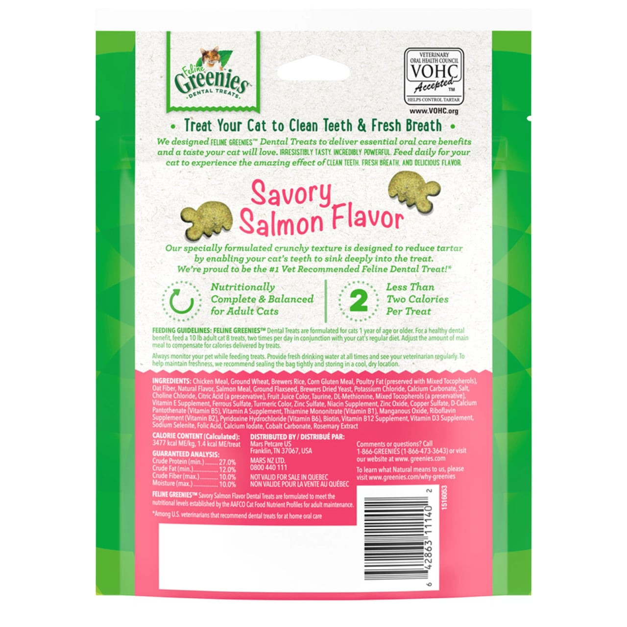 Greenies Salmon Cat Treat 130g packaging, featuring a savory salmon flavor for pet health.