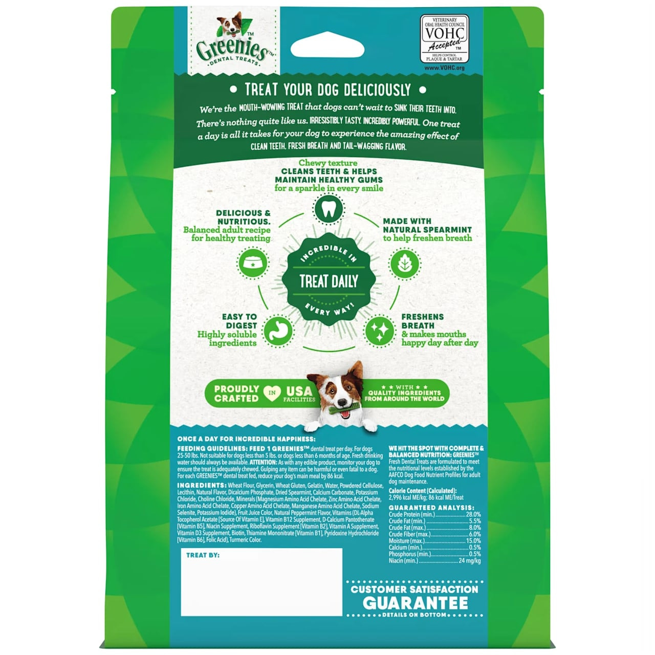Greenies Mint Regular Dog Treat, 340g, with natural spearmint for fresh breath and healthy gums.