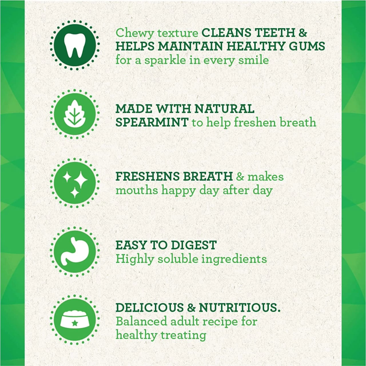 Greenies Mint Large Dog Treat 340g, helps clean teeth, freshens breath, and promotes pet health.