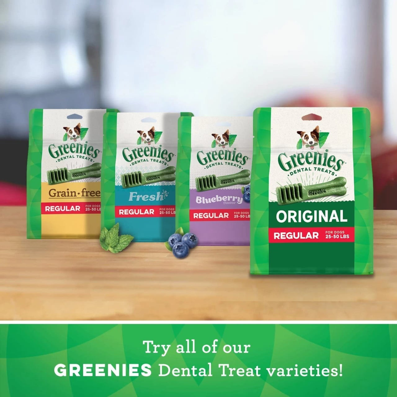 Greenies Mint Large Dog Treats in bright packaging, promotes dental health for dogs.