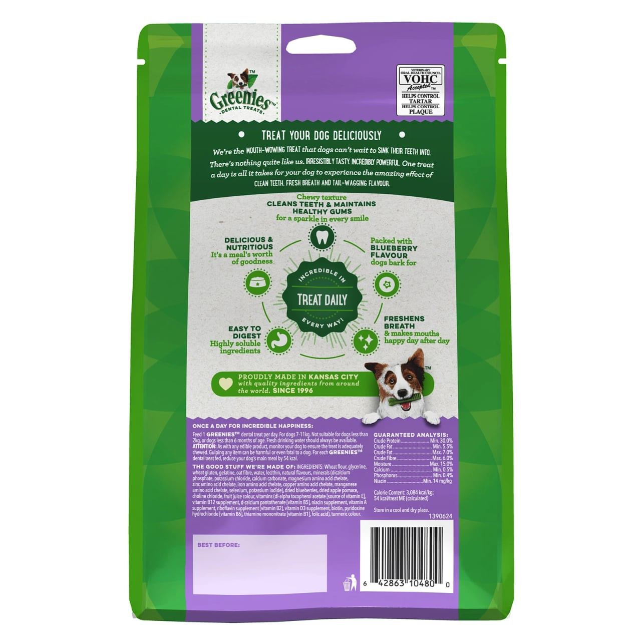 Greenies Blueberry Petite Dog Treats, 340g package; healthy and tasty dental chews for dogs.