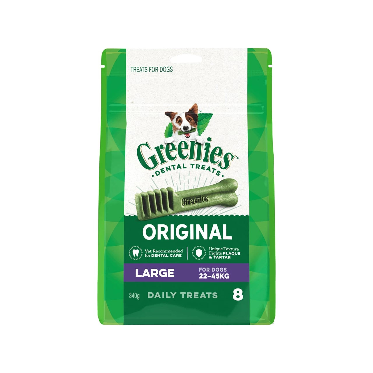 Greenies Original Large Dog Treat 340g, dental care chews for dogs weighing 22-45kg.