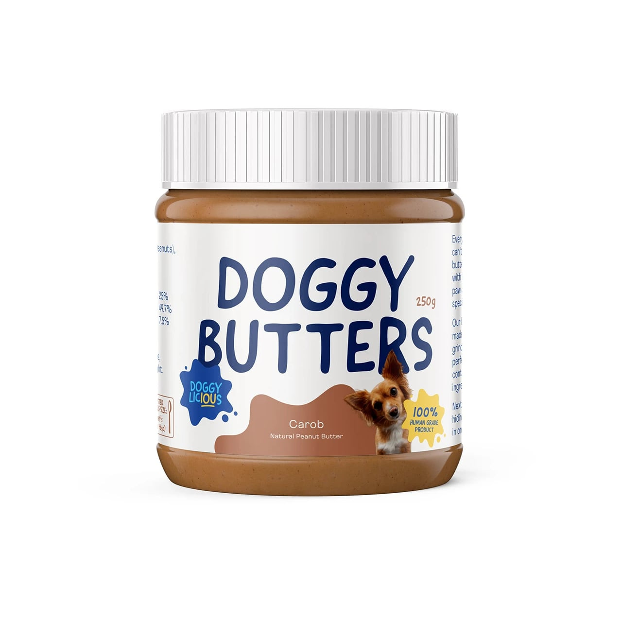Doggylicious Delicious Carob Doggy Butter 250g, natural peanut butter for dogs.