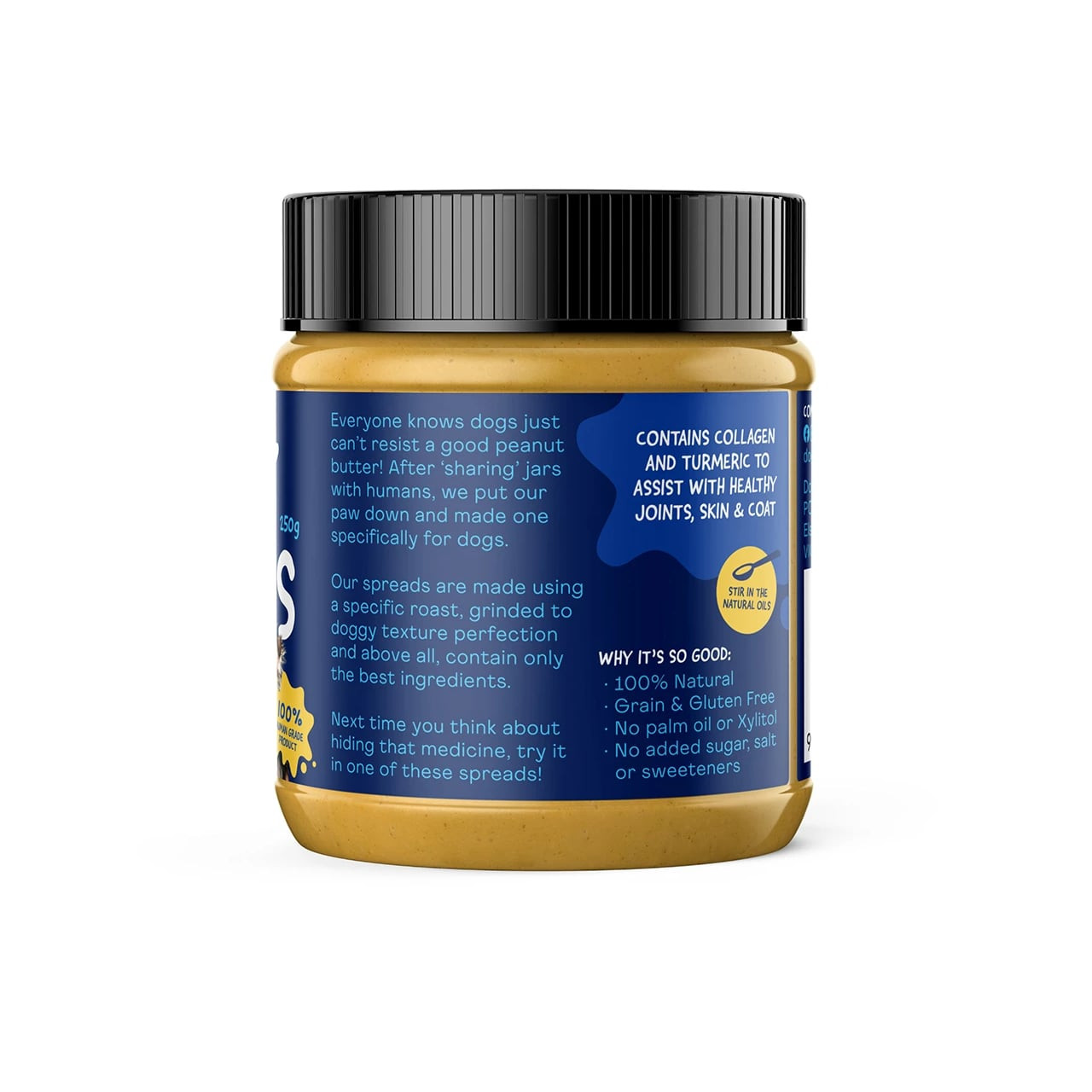 Doggylicious Hip & Joint Care Doggy Butter in a 250g jar for pet health support.