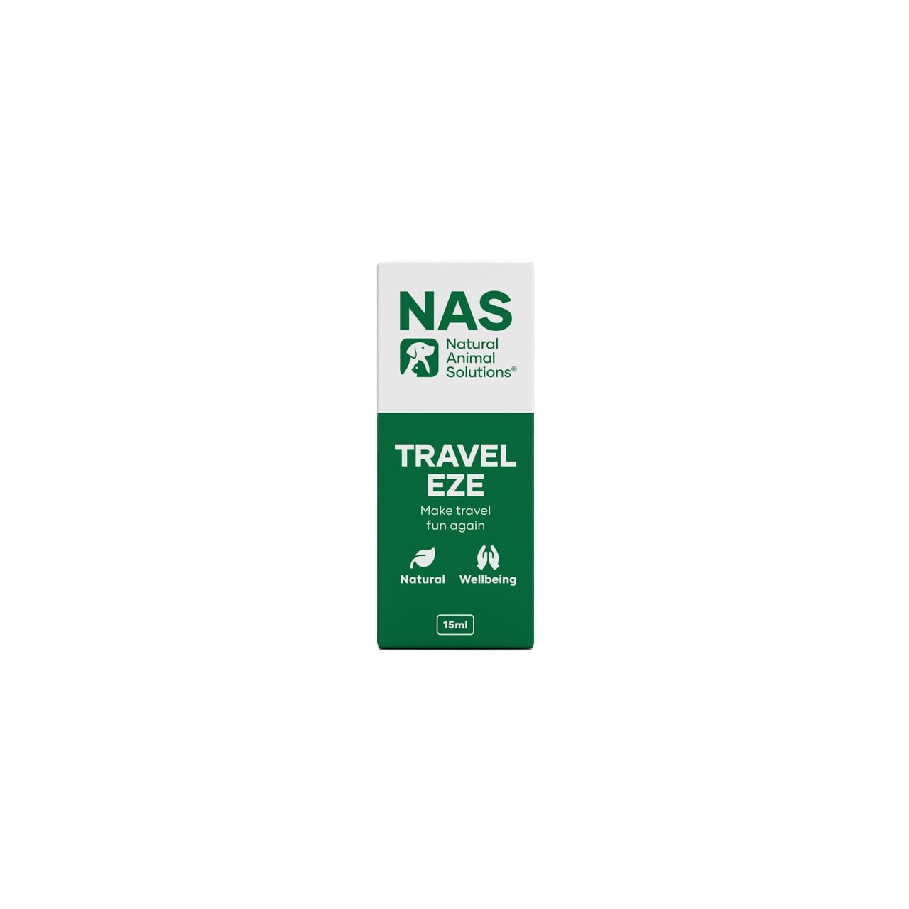 NAS Traveleze 15mL for travel stress relief in pets, promoting natural wellbeing and comfort.