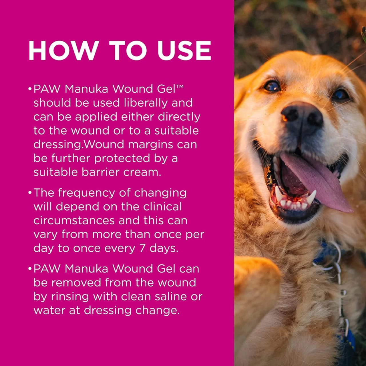 PAW Manuka Wound Gel for Dogs, Cats, and Horses in a 100g tube, promoting pet health.
