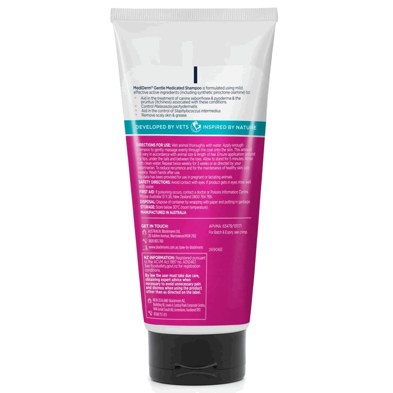 PAW Mediderm Gentle Medicated Shampoo for Dogs, 200ml tube, designed for pet skin health.