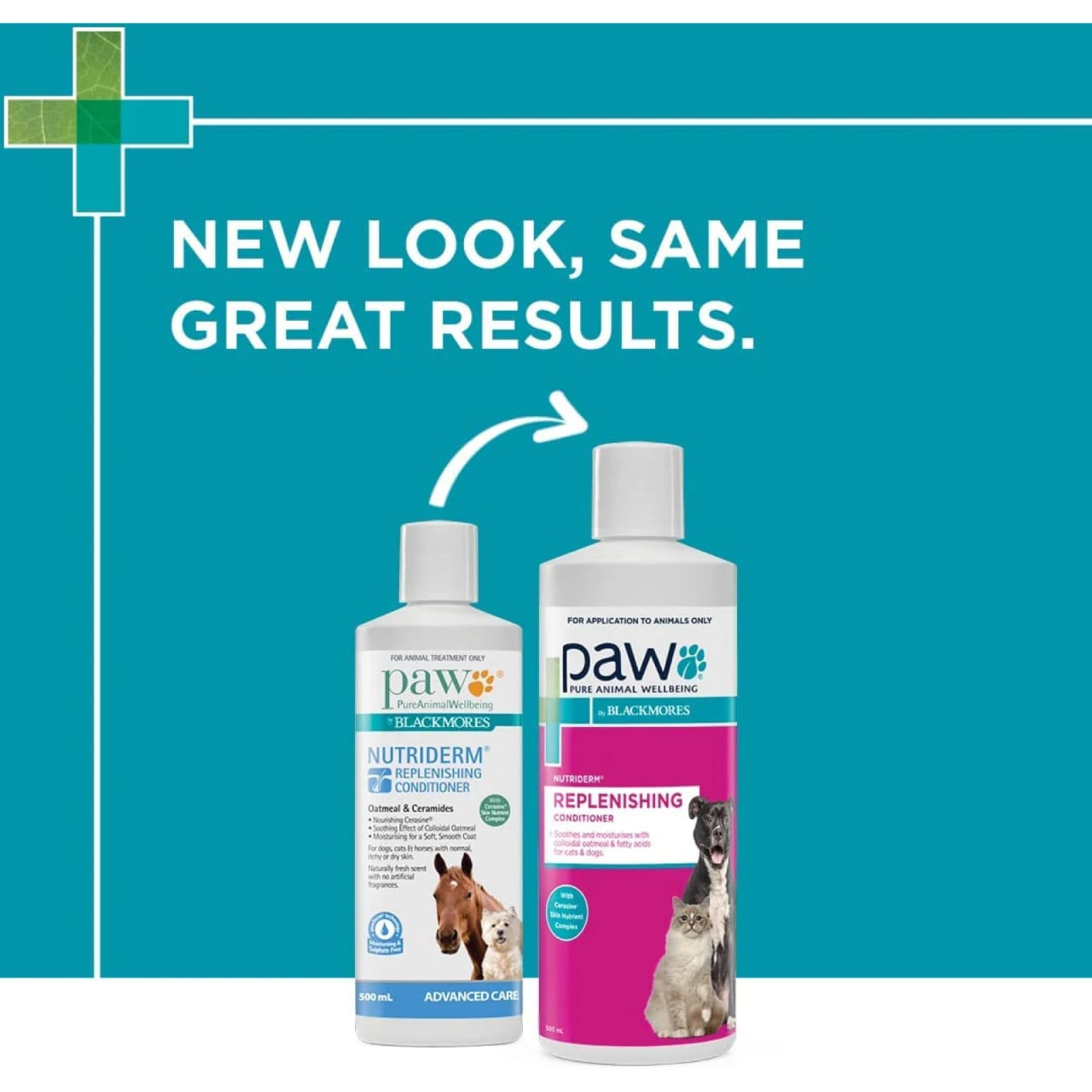 PAW Nutriderm Replenishing Conditioner for Cats & Dogs, 500ml, in new packaging design.