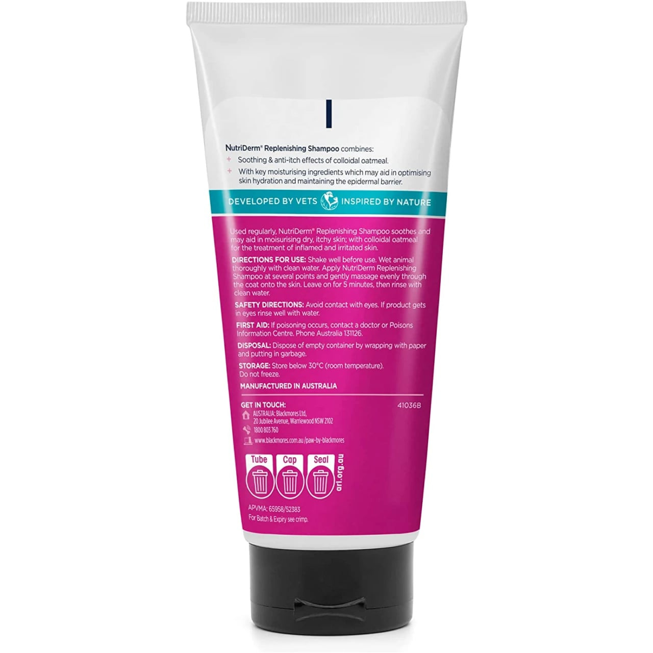 Nutriderm Nourishing Shampoo for Cats & Dogs, 200ml, soothing formula for healthy pet skin.