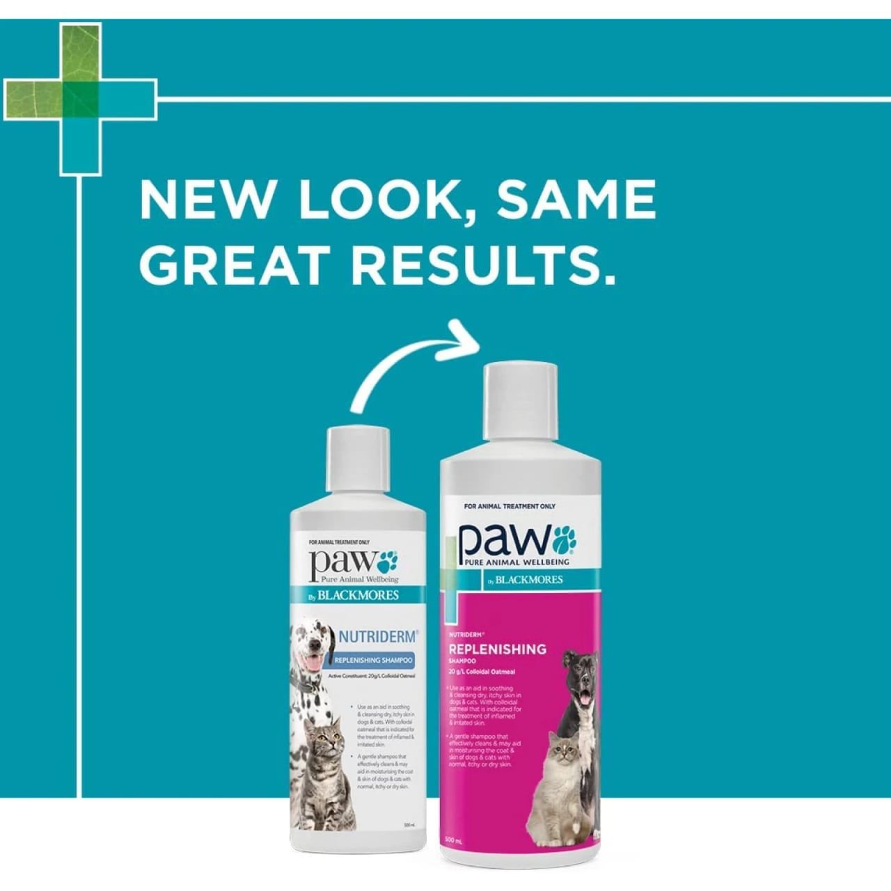 PAW Nutriderm Nourishing Shampoo for Cats & Dogs 500ml with new packaging design.