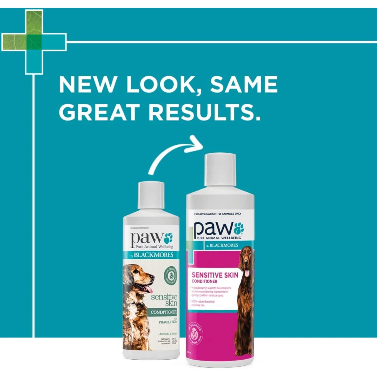 PAW Sensitive Conditioner for Dogs 500ml, featuring a new look and gentle formula for sensitive skin.