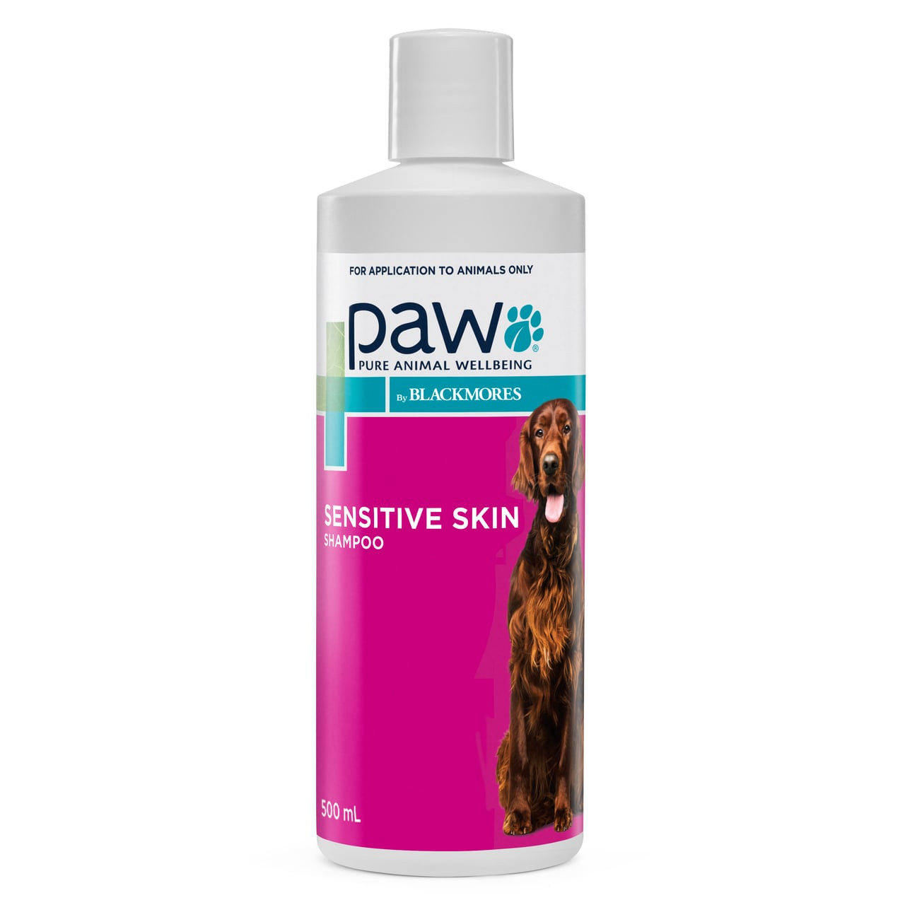 PAW Sensitive Shampoo for Dogs, 500ml bottle with pink and white label for sensitive skin.