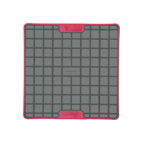 LickiMat TUFF Playdate in pink and gray, designed for slow feeding for dogs and cats.
