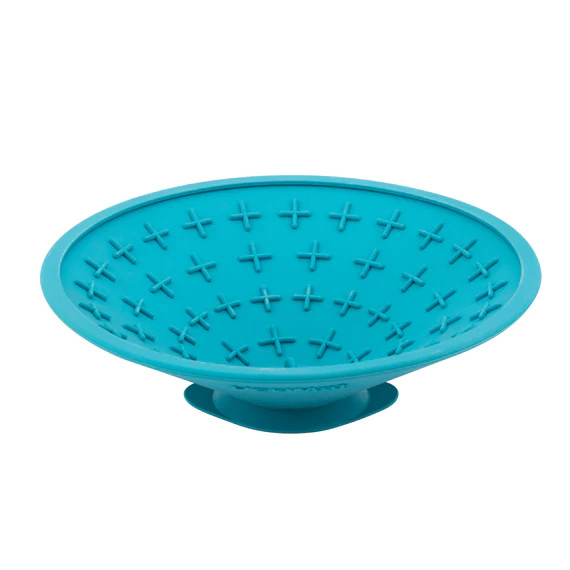 LickiMat Splash interactive slow feeder in vibrant turquoise for dogs and cats.