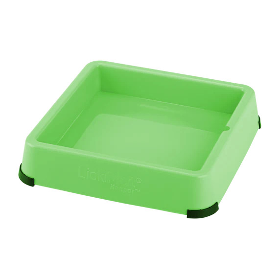 LickiMat Indoor Keeper in vibrant green, square-shaped secure holder for pet treats.