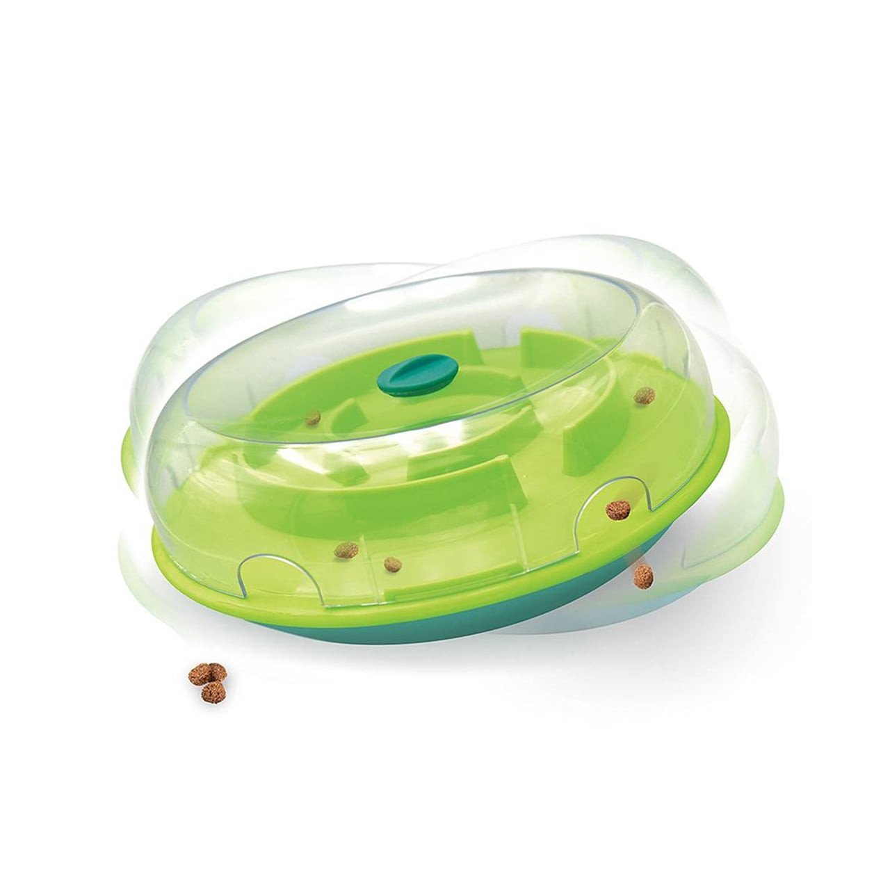 Nina Ottosson Wobble Bowl dog toy in green, designed for food dispensing and mental stimulation.