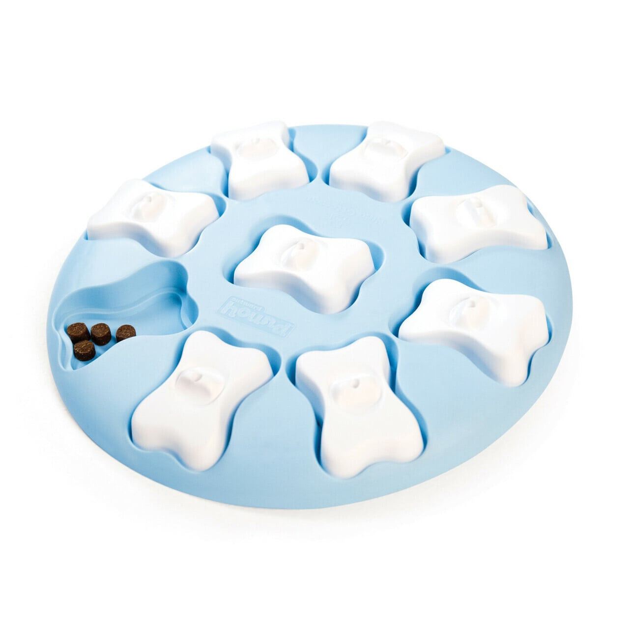 Nina Ottosson Smart Interactive Puzzle Dog Toy in blue, designed for puppy engagement and stimulation.
