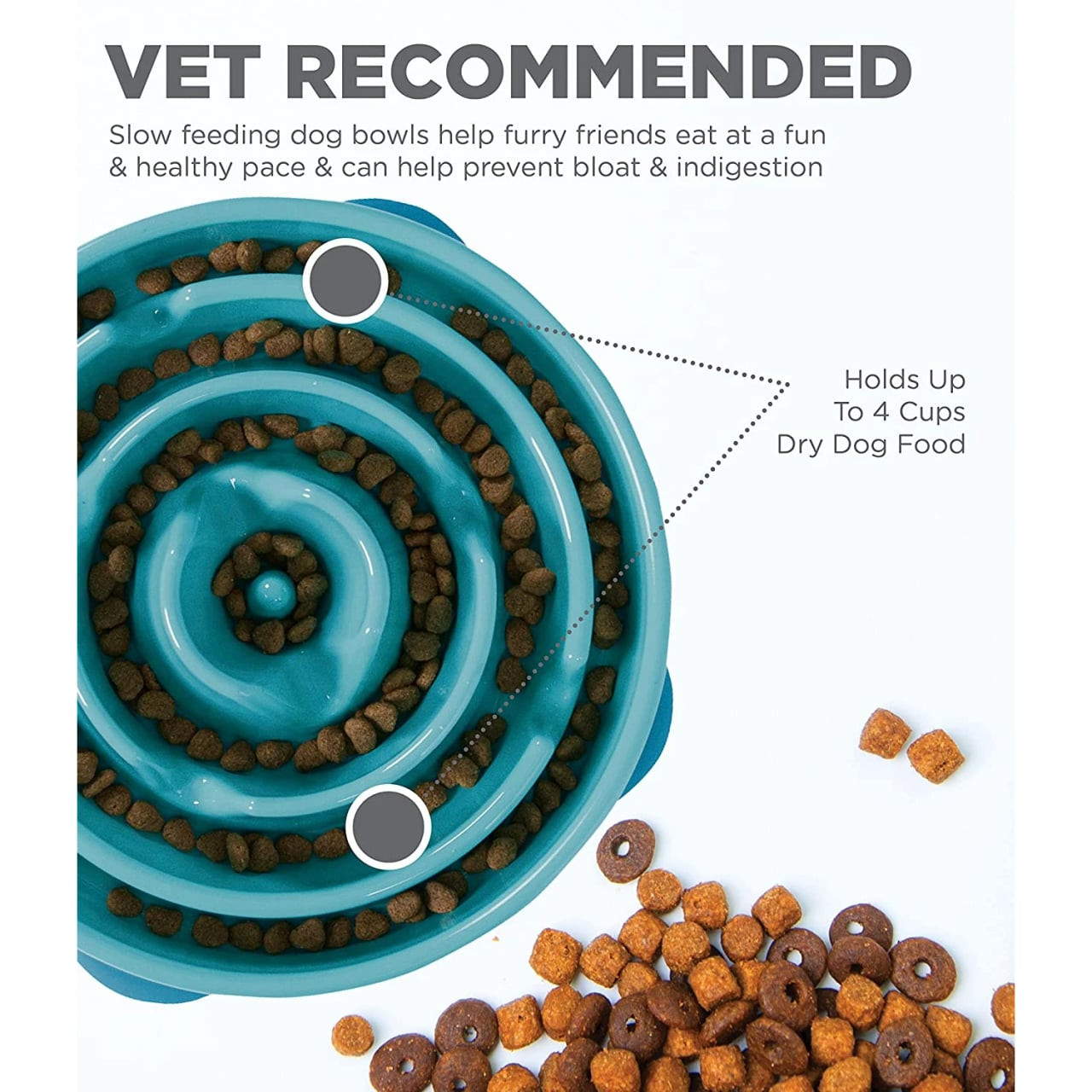 Outward Hound Fun Feeder Slow Bowl for Dogs, blue, holds up to 4 cups dry dog food.