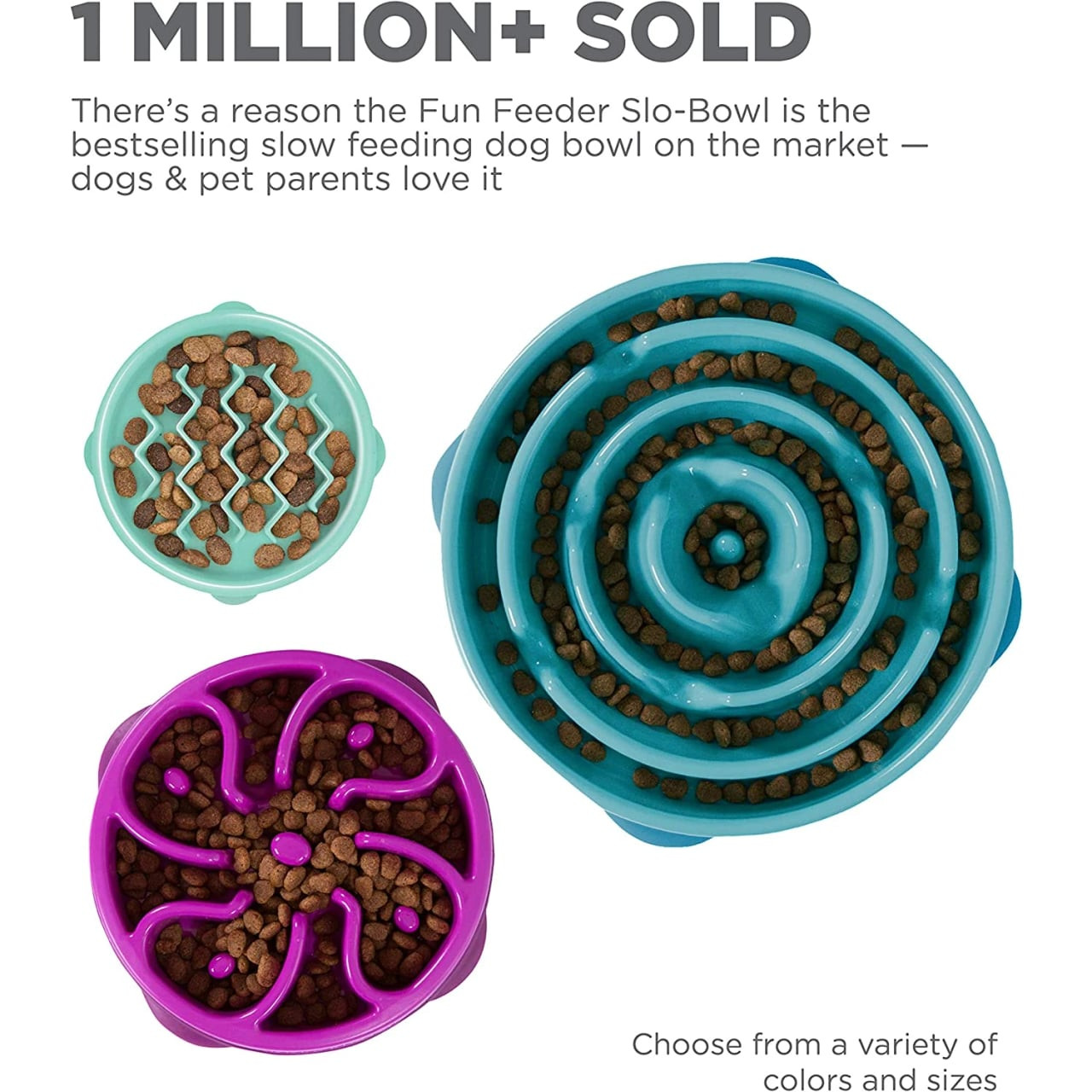 Outward Hound Fun Feeder Slow Bowl in vibrant colors for dogs, promoting slower eating habits.