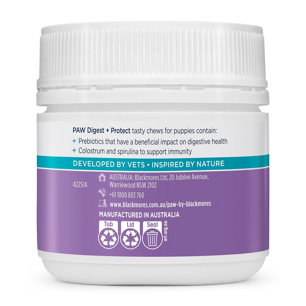 PAW Digest & Protect Puppy Care Chews packaging featuring 75g size for digestive health support.