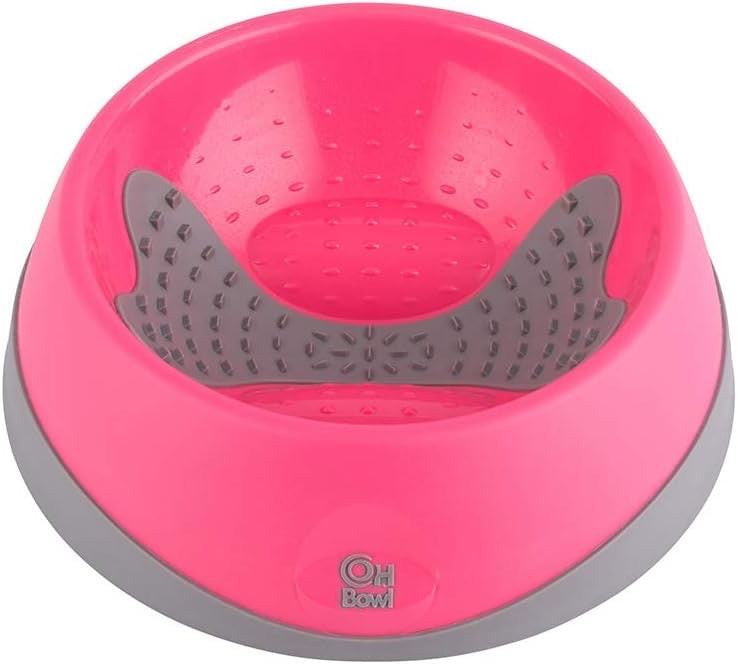 LickiMat Oh Bowl in medium magenta for dog oral hygiene with textured surface.