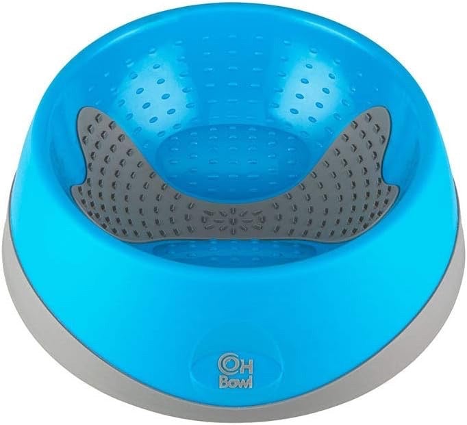 LickiMat Oh Bowl for dogs in large cyan, designed for oral hygiene and slowing down feeding.