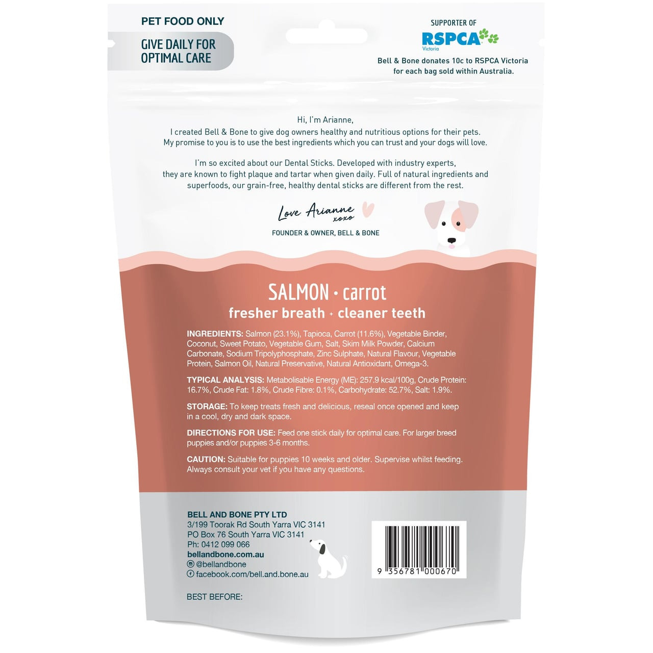 Bell & Bone Big Puppy Chews Salmon - 7 dental sticks for fresher breath and cleaner teeth.