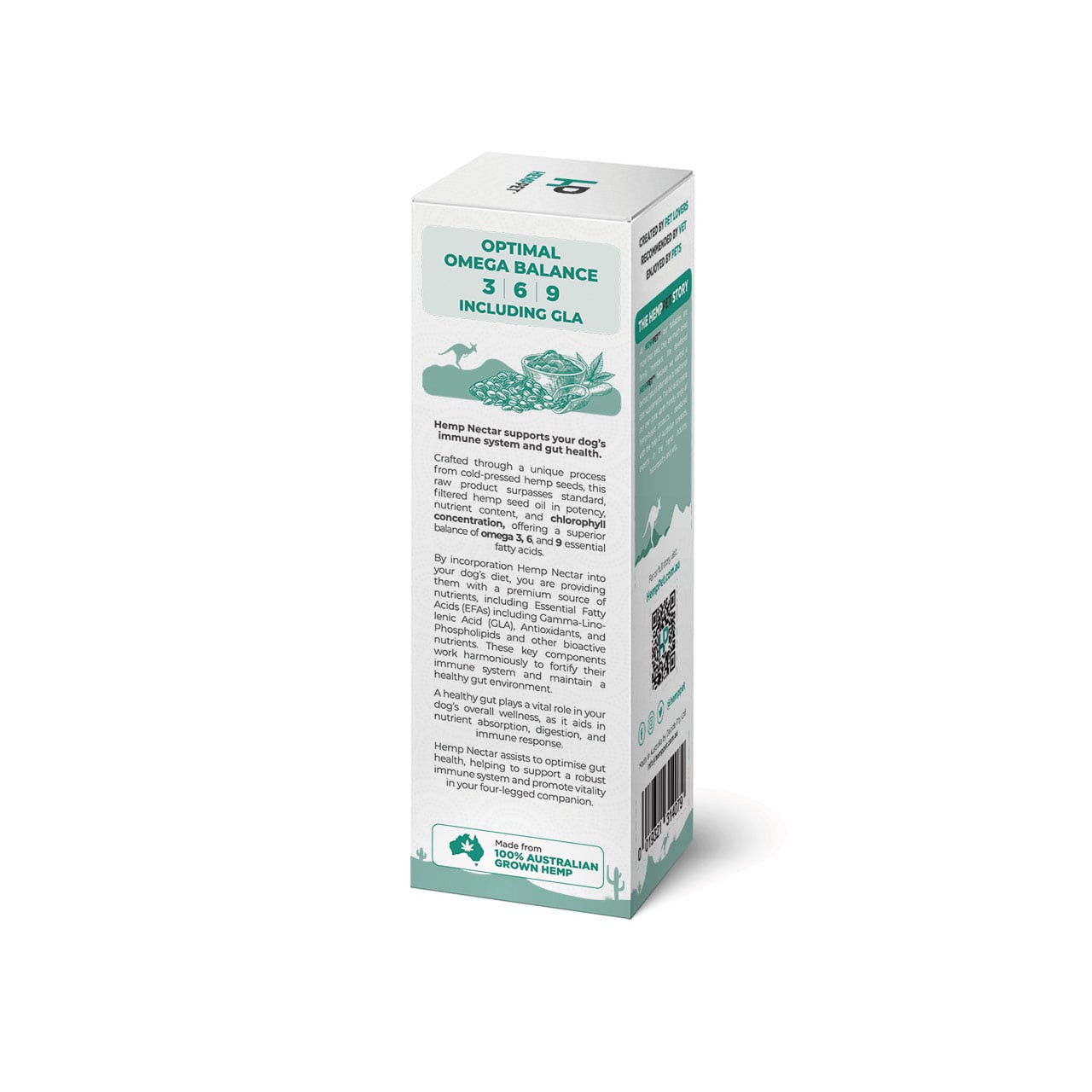 HempPet Immune Hemp Nectar for Dogs 100mL packaging showing optimal omega balance and ingredients.