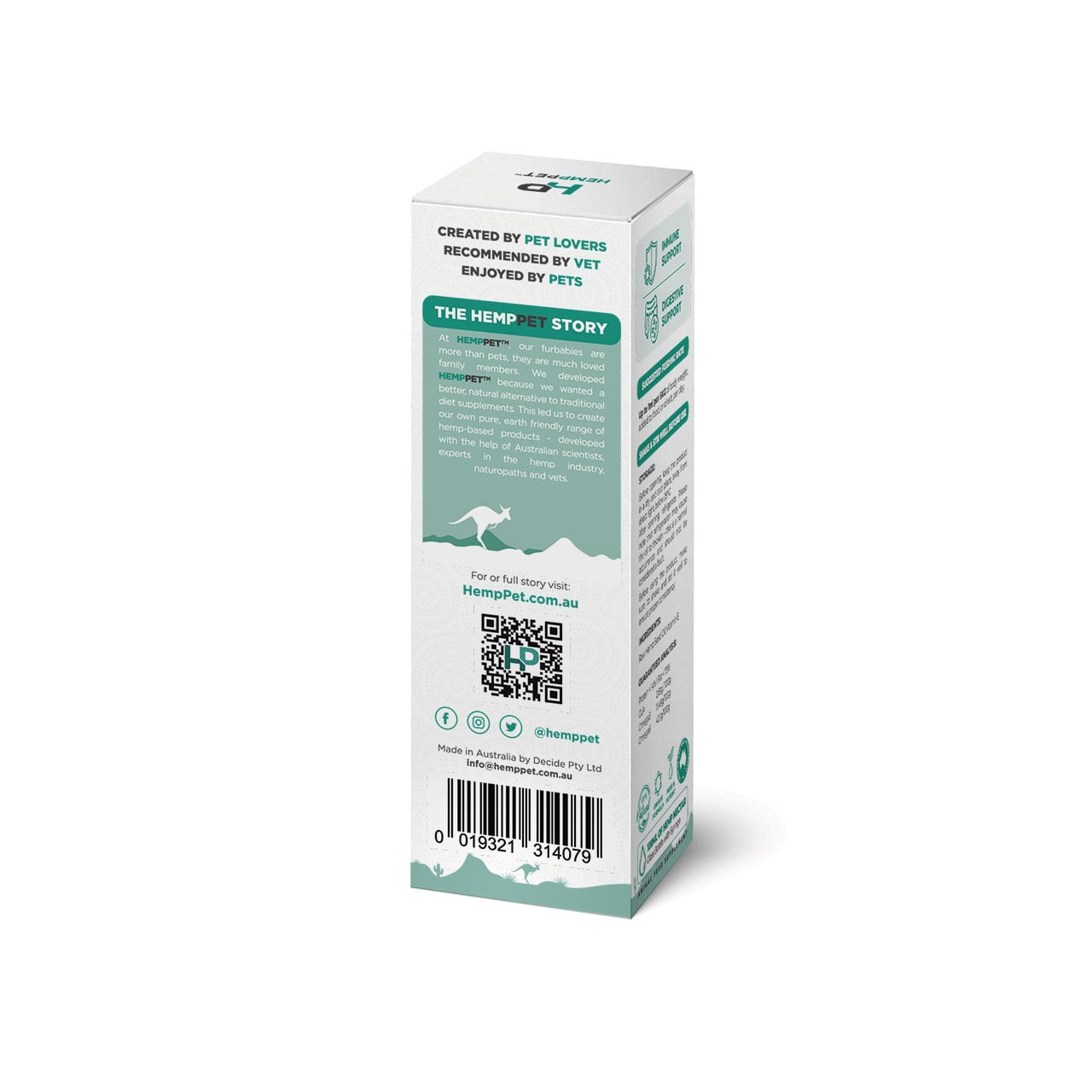 HempPet Immune - Hemp Nectar for Dogs, 100mL, packaging with pet health details and QR code.