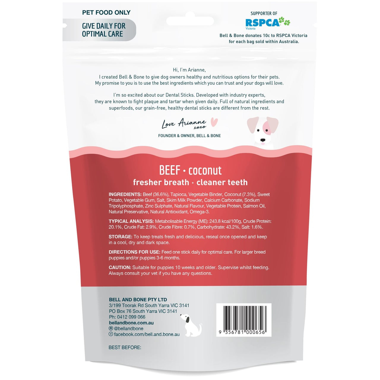 Bell & Bone Big Puppy Beef dental sticks for fresher breath and cleaner teeth.