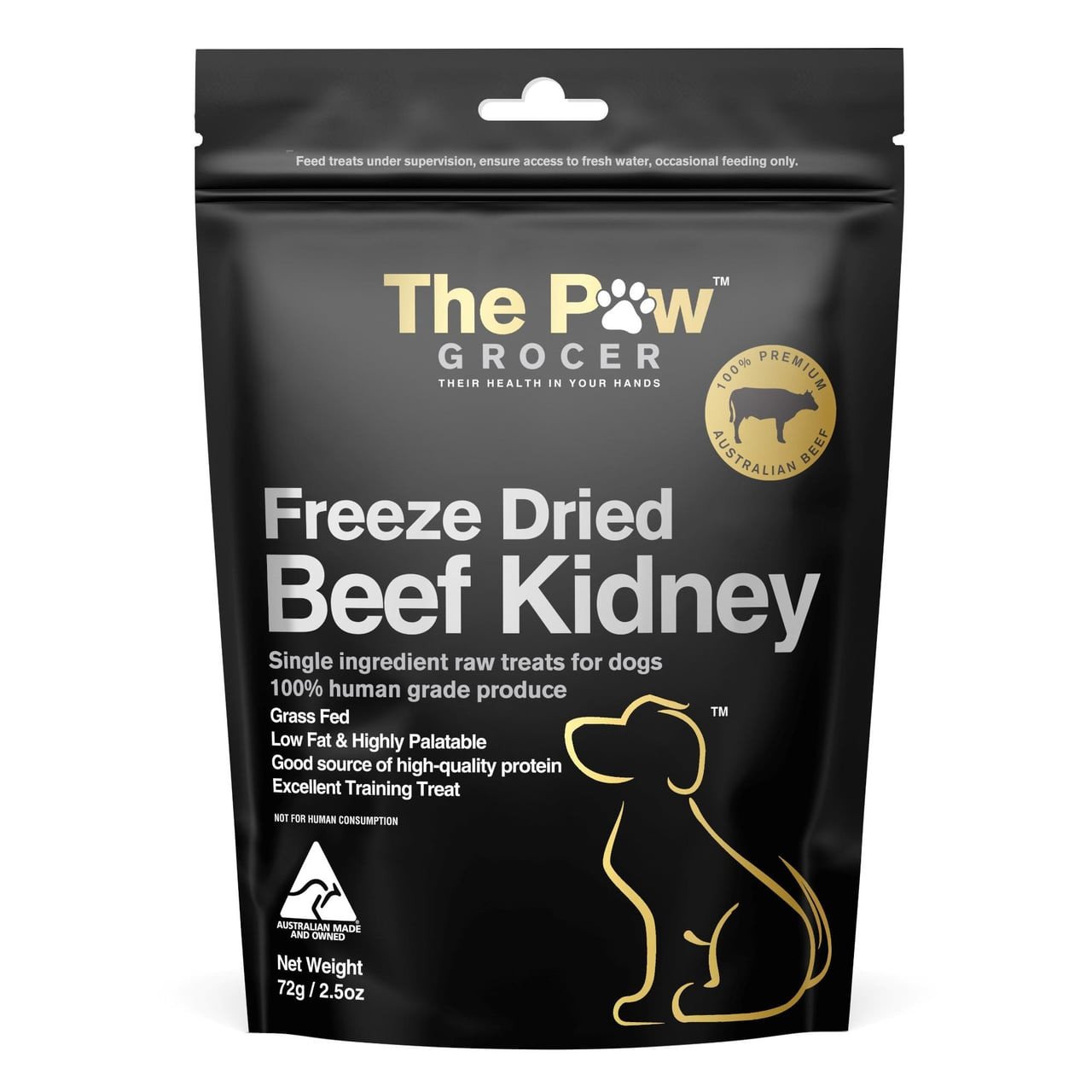 Black Label Freeze Dried Beef Kidney for Dogs, 72g, nutritious single ingredient treat.