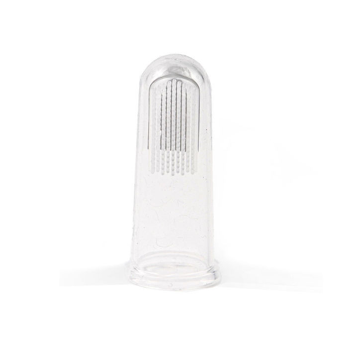 Clear Shy Tiger Fingerbrush with soft bristles for gentle pet grooming and cleaning.