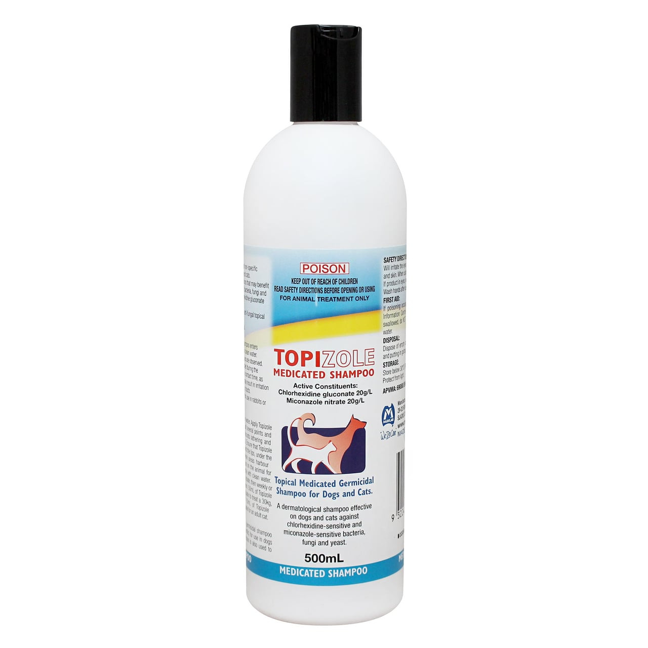 Fido's Topizole Medicated Shampoo 500mL for dogs and cats, treats skin infections.