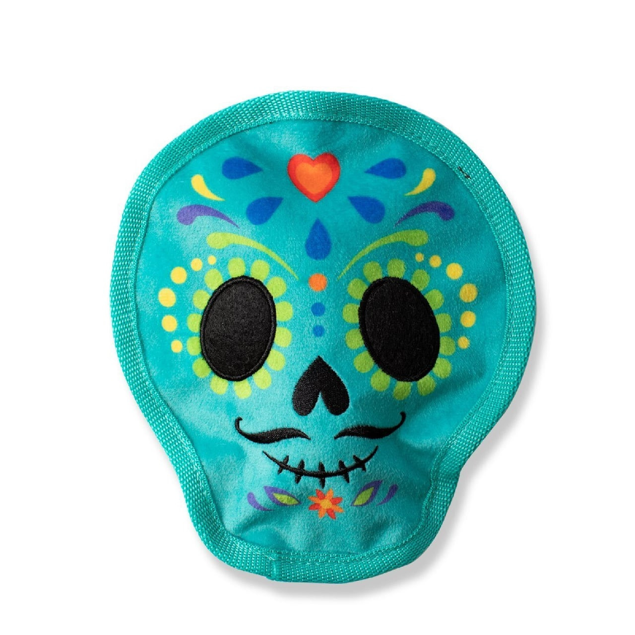 Fringe Studio No-Stuffing Squeaker Dog Toy in a colorful skull design for playful pups.