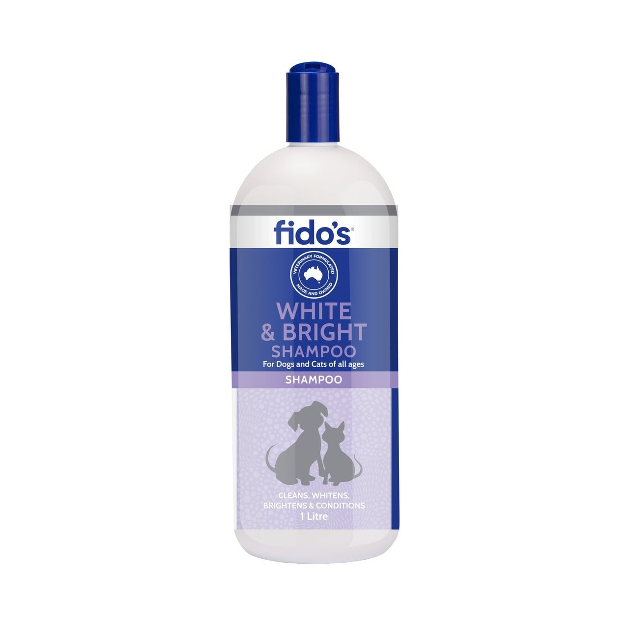 Fido's White and Bright Shampoo 1L for dogs and cats, cleans, whitens, and conditions.