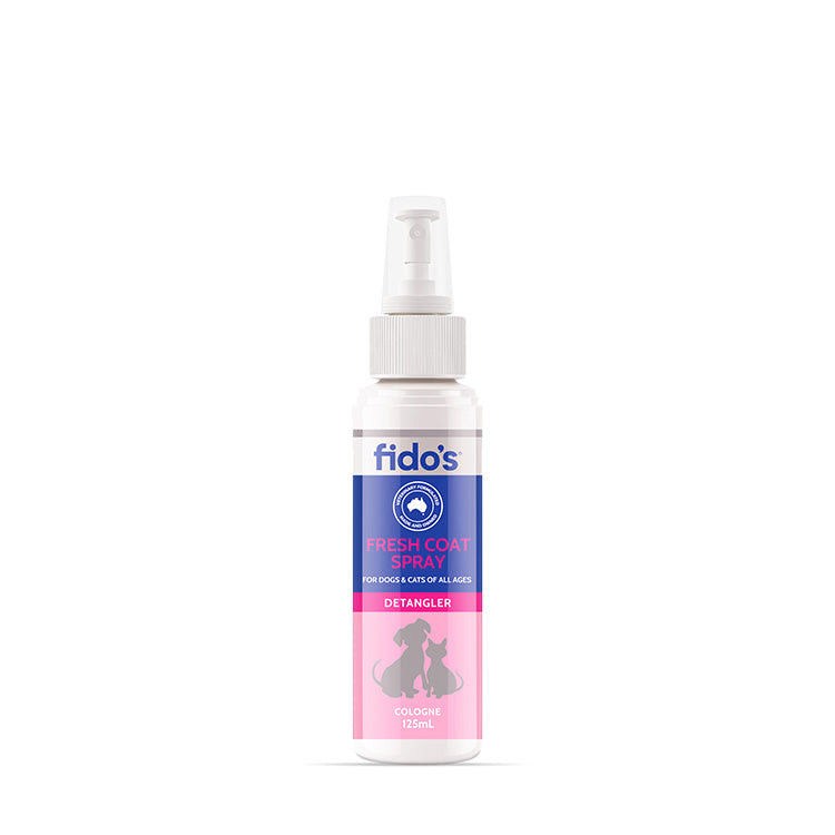 Fido's Fresh Coat Spray, 125mL detangler for dogs and cats, refreshing cologne.