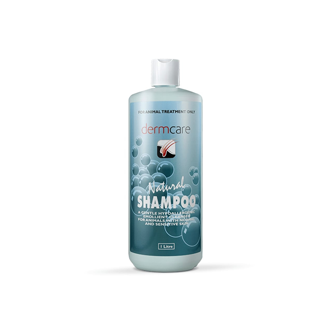 Dermcare Natural Shampoo 1L bottle, designed for pets with sensitive skin and allergies.